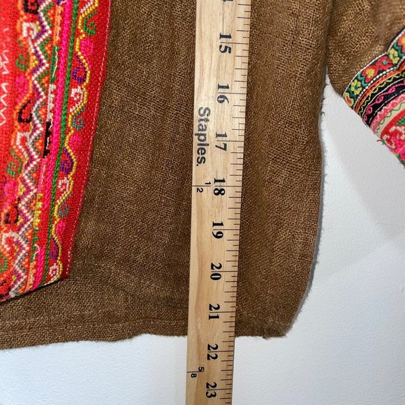IBU Movement Embroidered Cropped Linen Brown Jacket Handmade - Picture 14 of 16